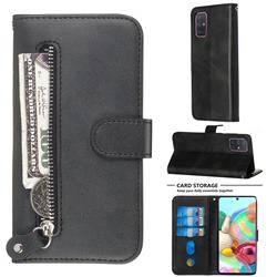 Retro Luxury Zipper Leather Phone Wallet Case for Samsung Galaxy A71 4G - Black