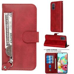 Retro Luxury Zipper Leather Phone Wallet Case for Samsung Galaxy A71 4G - Red