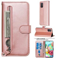 Retro Luxury Zipper Leather Phone Wallet Case for Samsung Galaxy A71 4G - Pink