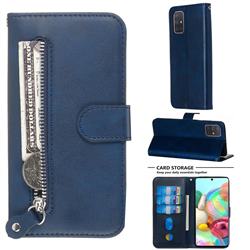 Retro Luxury Zipper Leather Phone Wallet Case for Samsung Galaxy A71 4G - Blue