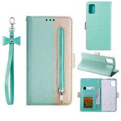 Luxury Lace Zipper Stitching Leather Phone Wallet Case for Samsung Galaxy A71 4G - Green