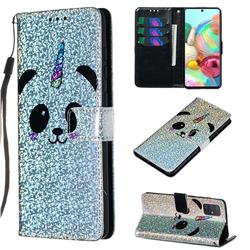 Panda Unicorn Sequins Painted Leather Wallet Case for Samsung Galaxy A71 4G