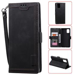 Luxury Retro Stitching Leather Wallet Phone Case for Samsung Galaxy A71 4G - Black