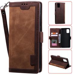 Luxury Retro Stitching Leather Wallet Phone Case for Samsung Galaxy A71 4G - Dark Brown