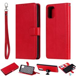 Retro Greek Detachable Magnetic PU Leather Wallet Phone Case for Samsung Galaxy A71 4G - Red