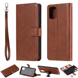 Retro Greek Detachable Magnetic PU Leather Wallet Phone Case for Samsung Galaxy A71 4G - Brown