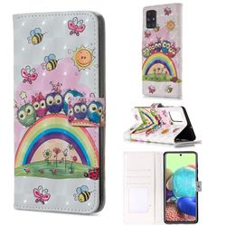 Rainbow Owl Family 3D Painted Leather Phone Wallet Case for Samsung Galaxy A71 4G
