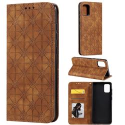 Intricate Embossing Four Leaf Clover Leather Wallet Case for Samsung Galaxy A71 4G - Yellowish Brown