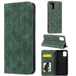 Intricate Embossing Four Leaf Clover Leather Wallet Case for Samsung Galaxy A71 4G - Blackish Green