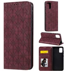 Intricate Embossing Four Leaf Clover Leather Wallet Case for Samsung Galaxy A71 4G - Claret