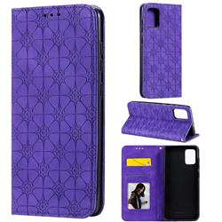 Intricate Embossing Four Leaf Clover Leather Wallet Case for Samsung Galaxy A71 4G - Purple