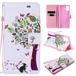 Cat and Tree PU Leather Wallet Case for Samsung Galaxy A71 4G