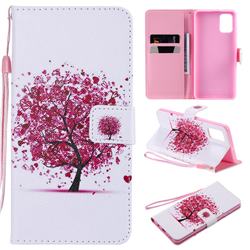 Colored Red Tree PU Leather Wallet Case for Samsung Galaxy A71 4G