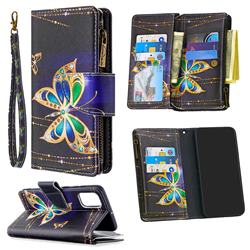 Golden Shining Butterfly Binfen Color BF03 Retro Zipper Leather Wallet Phone Case for Samsung Galaxy A71 4G