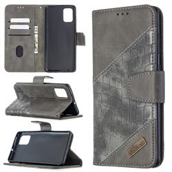 BinfenColor BF04 Color Block Stitching Crocodile Leather Case Cover for Samsung Galaxy A71 4G - Gray