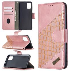BinfenColor BF04 Color Block Stitching Crocodile Leather Case Cover for Samsung Galaxy A71 4G - Rose Gold