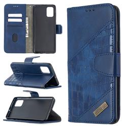 BinfenColor BF04 Color Block Stitching Crocodile Leather Case Cover for Samsung Galaxy A71 4G - Blue