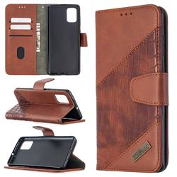 BinfenColor BF04 Color Block Stitching Crocodile Leather Case Cover for Samsung Galaxy A71 4G - Brown