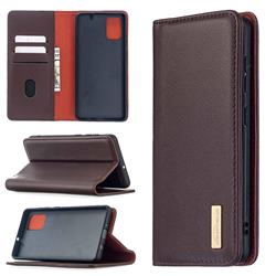 Binfen Color BF06 Luxury Classic Genuine Leather Detachable Magnet Holster Cover for Samsung Galaxy A71 4G - Dark Brown