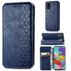Ultra Slim Fashion Business Card Magnetic Automatic Suction Leather Flip Cover for Samsung Galaxy A71 4G - Dark Blue