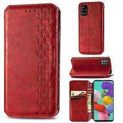 Ultra Slim Fashion Business Card Magnetic Automatic Suction Leather Flip Cover for Samsung Galaxy A71 4G - Red
