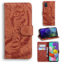 Intricate Embossing Tiger Face Leather Wallet Case for Samsung Galaxy A71 4G - Brown