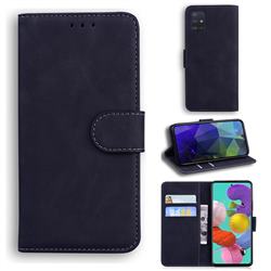Retro Classic Skin Feel Leather Wallet Phone Case for Samsung Galaxy A71 4G - Black