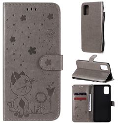 Embossing Bee and Cat Leather Wallet Case for Samsung Galaxy A71 4G - Gray