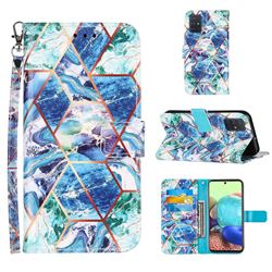 Green and Blue Stitching Color Marble Leather Wallet Case for Samsung Galaxy A71 4G