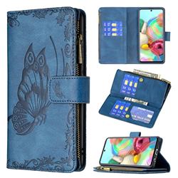 Binfen Color Imprint Vivid Butterfly Buckle Zipper Multi-function Leather Phone Wallet for Samsung Galaxy A71 4G - Blue