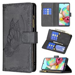 Binfen Color Imprint Vivid Butterfly Buckle Zipper Multi-function Leather Phone Wallet for Samsung Galaxy A71 4G - Black