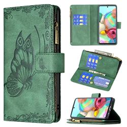 Binfen Color Imprint Vivid Butterfly Buckle Zipper Multi-function Leather Phone Wallet for Samsung Galaxy A71 4G - Green