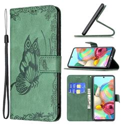 Binfen Color Imprint Vivid Butterfly Leather Wallet Case for Samsung Galaxy A71 4G - Green