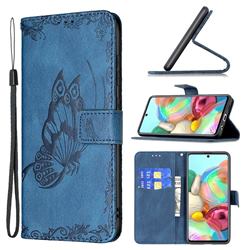 Binfen Color Imprint Vivid Butterfly Leather Wallet Case for Samsung Galaxy A71 4G - Blue