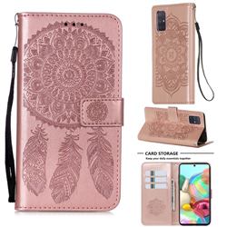 Embossing Dream Catcher Mandala Flower Leather Wallet Case for Samsung Galaxy A71 4G - Rose Gold