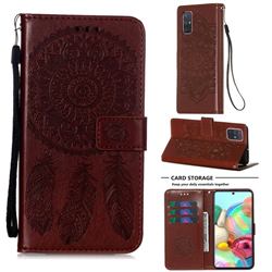 Embossing Dream Catcher Mandala Flower Leather Wallet Case for Samsung Galaxy A71 4G - Brown
