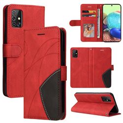 Luxury Two-color Stitching Leather Wallet Case Cover for Samsung Galaxy A71 4G - Red