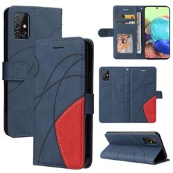 Luxury Two-color Stitching Leather Wallet Case Cover for Samsung Galaxy A71 4G - Blue