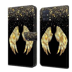 Golden Angel Wings Crystal PU Leather Protective Wallet Case Cover for Samsung Galaxy A71 4G