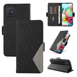 Grid Pattern Splicing Protective Wallet Case Cover for Samsung Galaxy A71 4G - Black