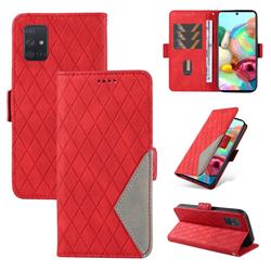 Grid Pattern Splicing Protective Wallet Case Cover for Samsung Galaxy A71 4G - Red