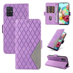 Grid Pattern Splicing Protective Wallet Case Cover for Samsung Galaxy A71 4G - Purple