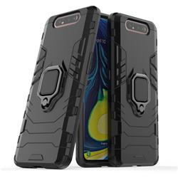 Black Panther Armor Metal Ring Grip Shockproof Dual Layer Rugged Hard Cover for Samsung Galaxy A80 A90 - Black