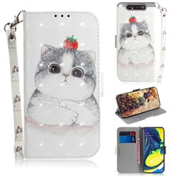 Cute Tomato Cat 3D Painted Leather Wallet Phone Case for Samsung Galaxy A80 A90