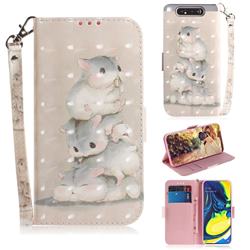 Three Squirrels 3D Painted Leather Wallet Phone Case for Samsung Galaxy A80 A90
