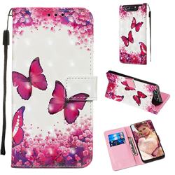 Rose Butterfly 3D Painted Leather Wallet Case for Samsung Galaxy A80 A90