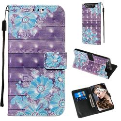 Blue Flower 3D Painted Leather Wallet Case for Samsung Galaxy A80 A90