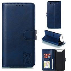 Embossing Happy Cat Leather Wallet Case for Samsung Galaxy A80 A90 - Blue
