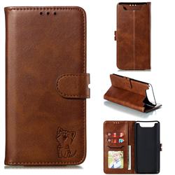 Embossing Happy Cat Leather Wallet Case for Samsung Galaxy A80 A90 - Brown