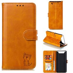 Embossing Happy Cat Leather Wallet Case for Samsung Galaxy A80 A90 - Yellow
